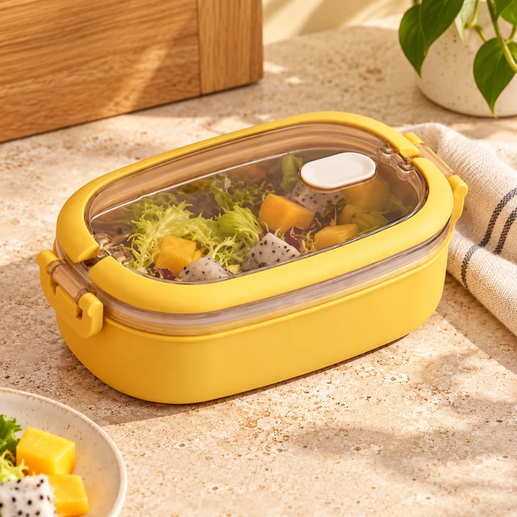 Yellow Insulated Stainless Steel Lunch Box with Clear Lid