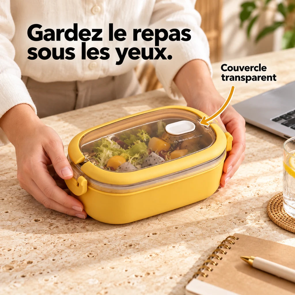 Lunch Box Isotherme Inox Jaune couvercle transparent — vue 2