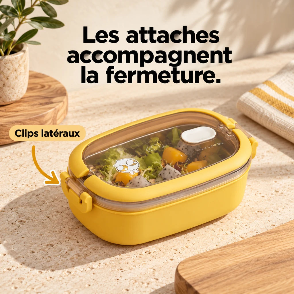 Lunch Box Isotherme Inox Jaune couvercle transparent — vue 3