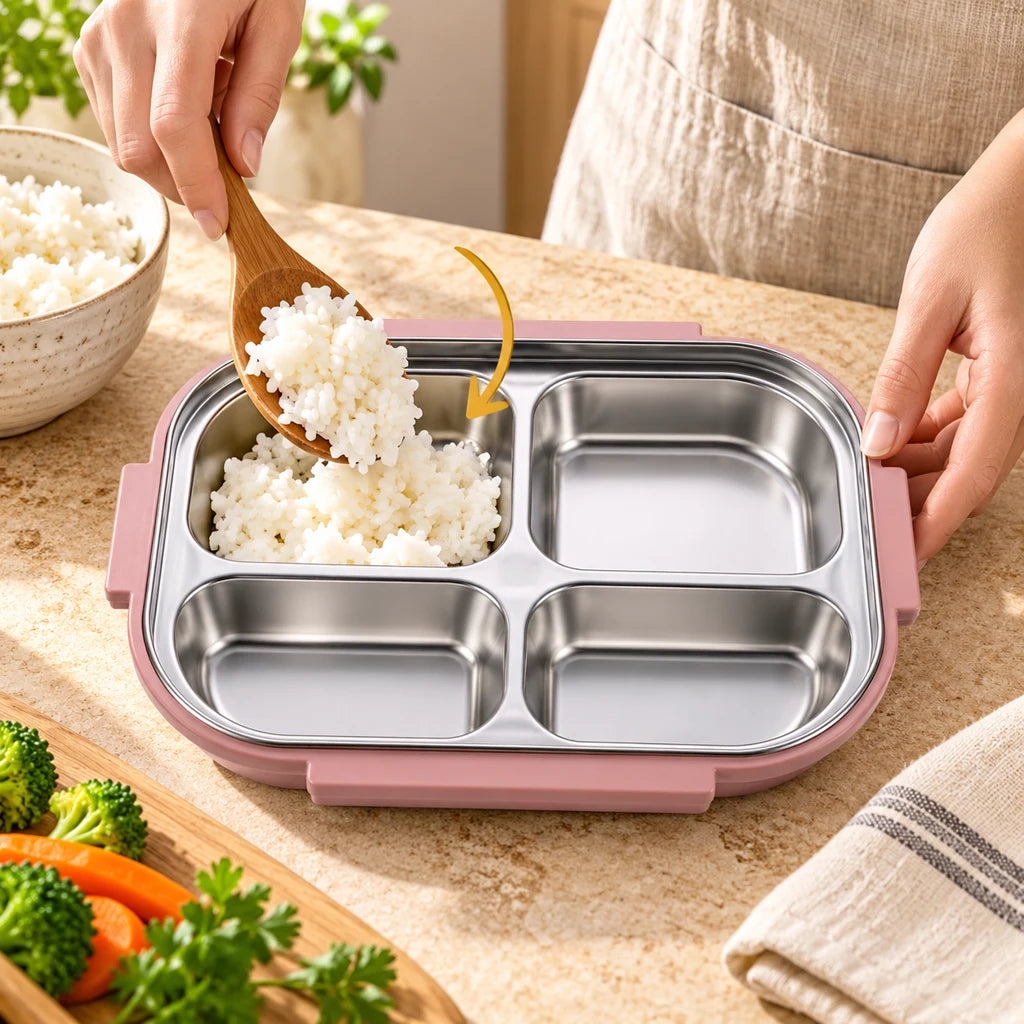 Pink Insulated Compartmentalized Japanese Stainless Steel Food Bowl — view 2