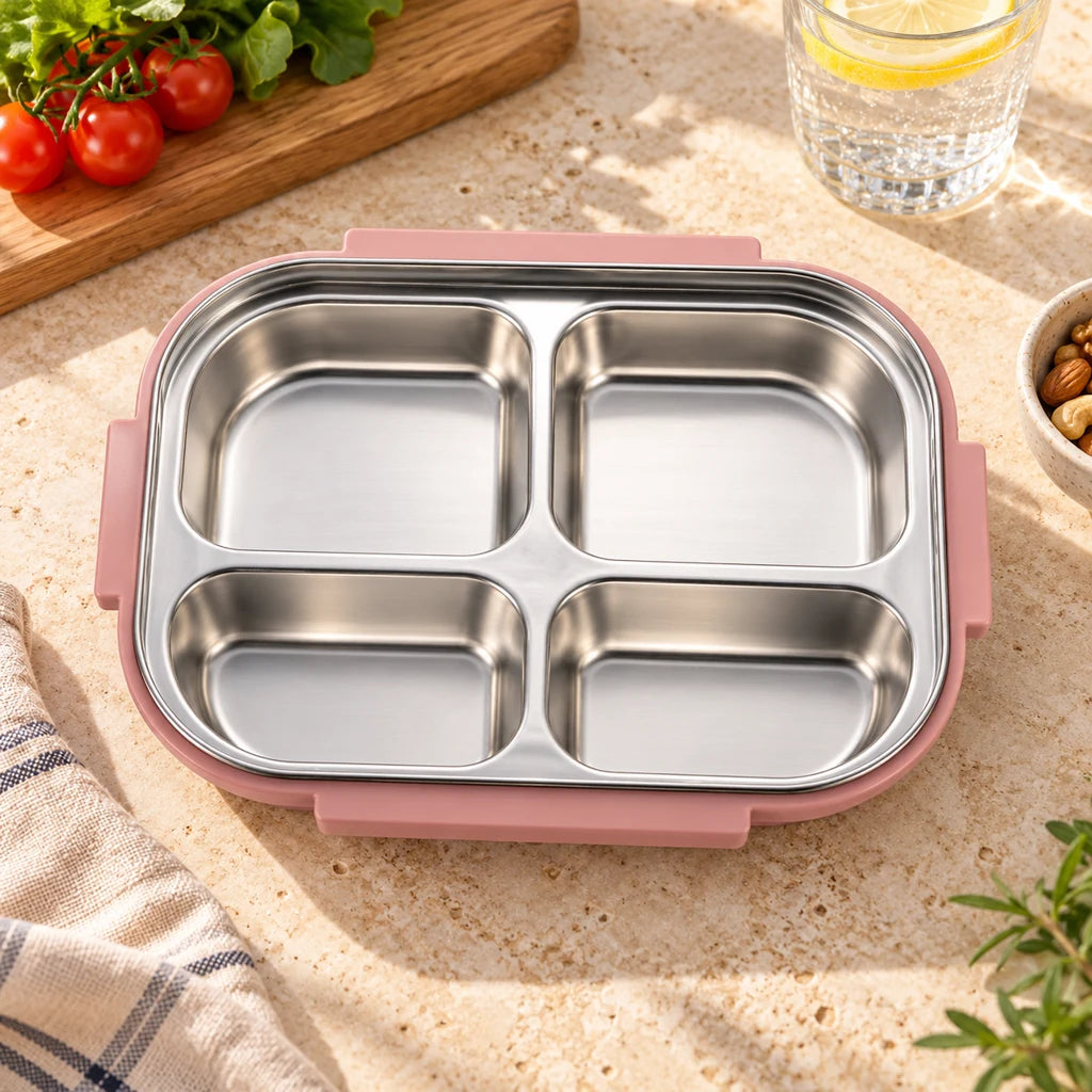 Pink Insulated Compartmentalized Japanese Stainless Steel Food Bowl — view 3
