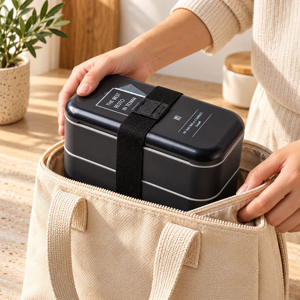 Black Multi-Tier Plastic Bento Lunch Box — view 2