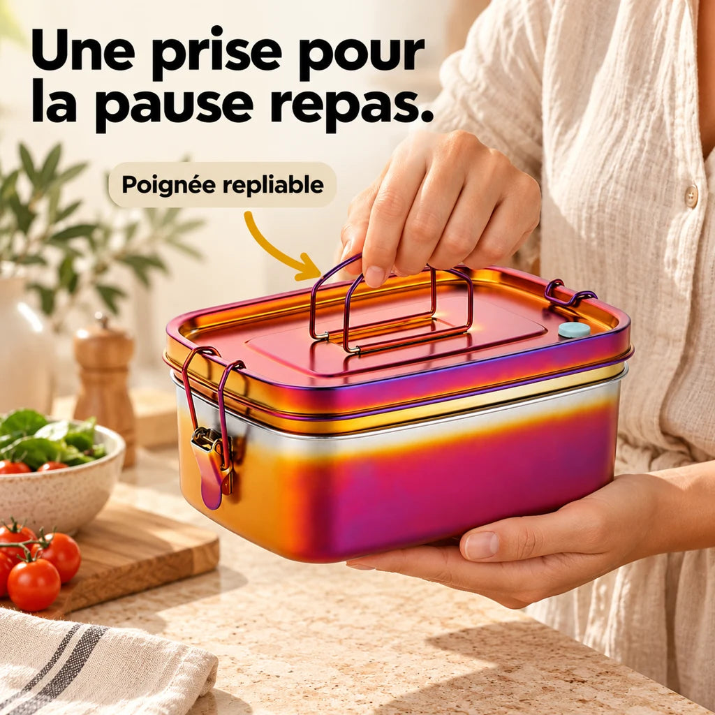 Lunch Box Inox Rouge orangé avec Poignée — vue 2