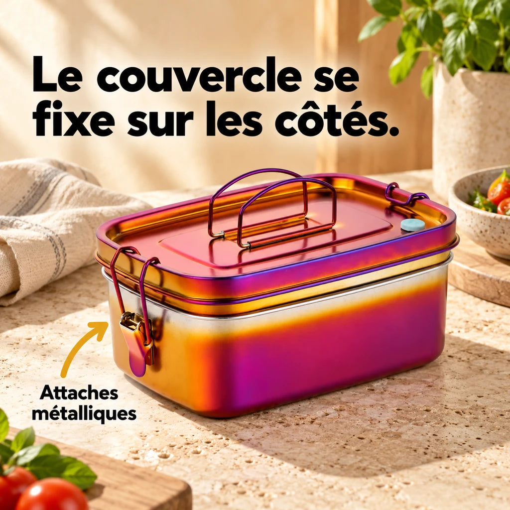 Lunch Box Inox Rouge orangé avec Poignée — vue 3