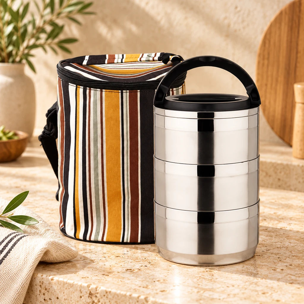 Waterproof Insulated Stainless Steel Lunch Box 3 Tiers with Bag