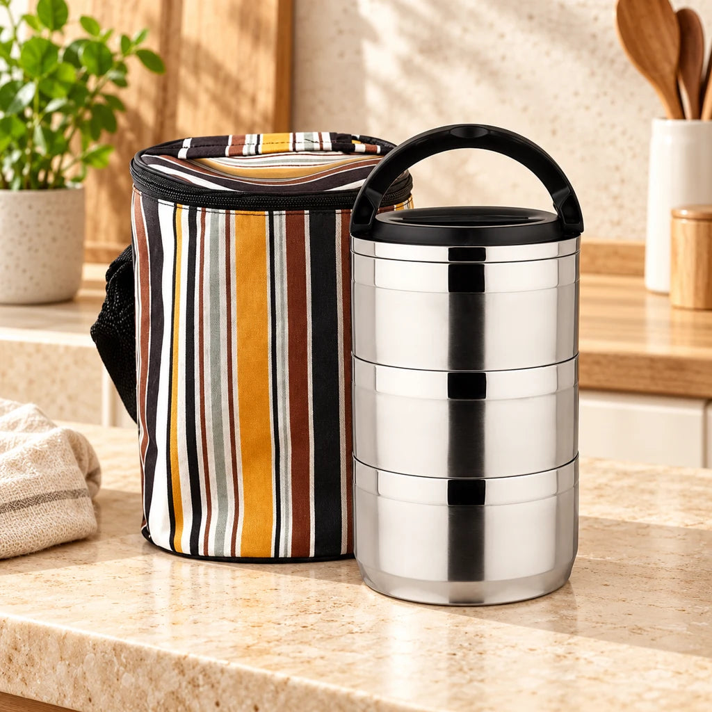 Waterproof Insulated Stainless Steel Lunch Box 3 Tiers with Bag — view 2