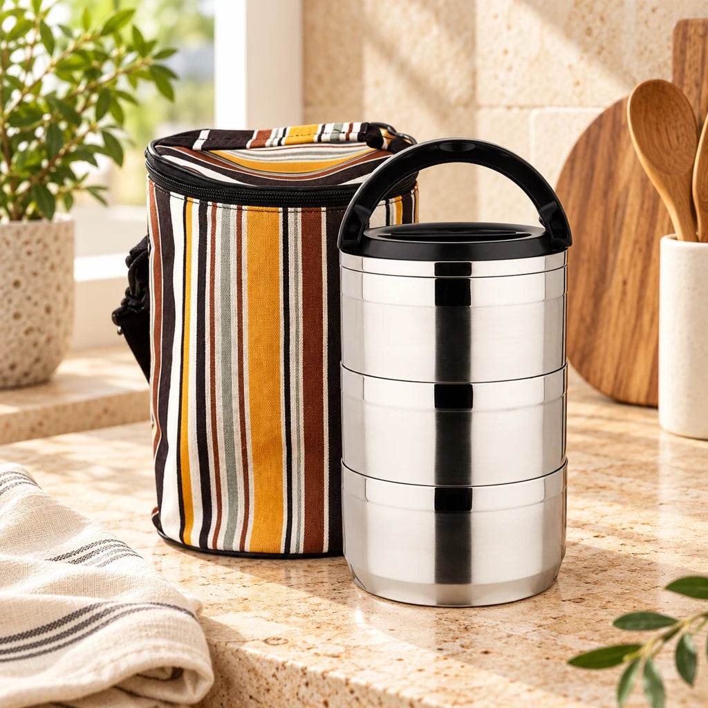Waterproof Insulated Stainless Steel Lunch Box 3 Tiers with Bag — view 3