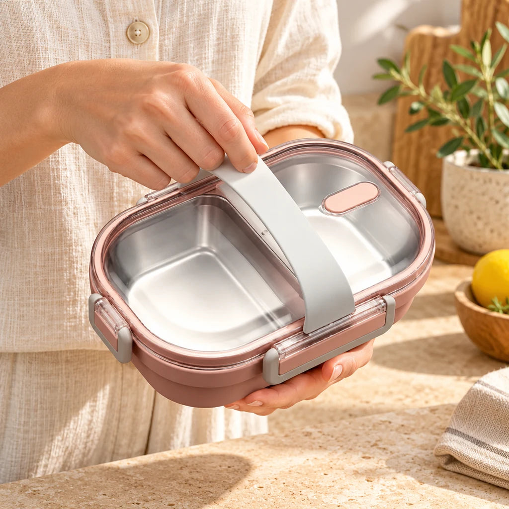 Pink Lunch Box with 2 Compartments and Clear Lid — view 2