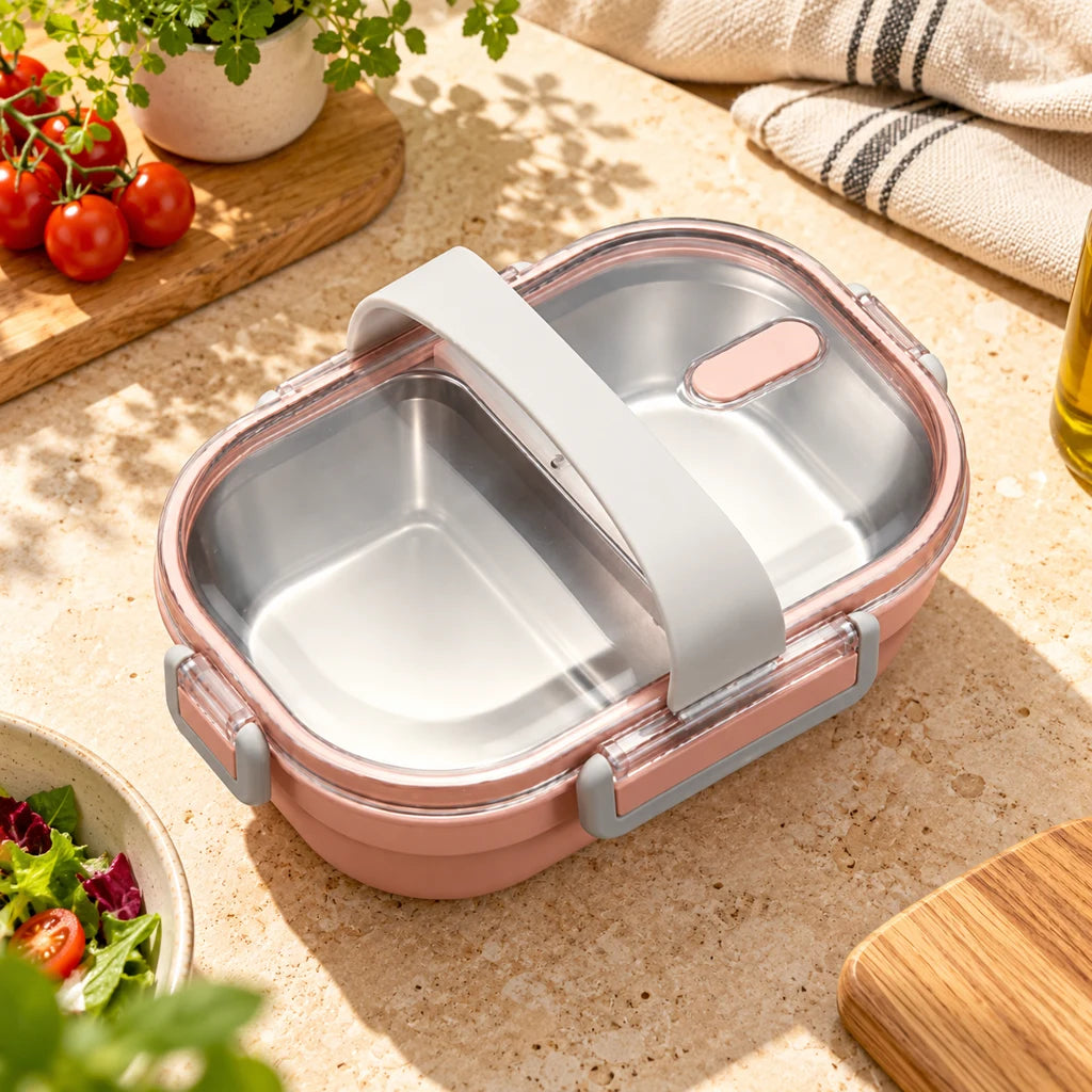 Pink Lunch Box with 2 Compartments and Clear Lid — view 3