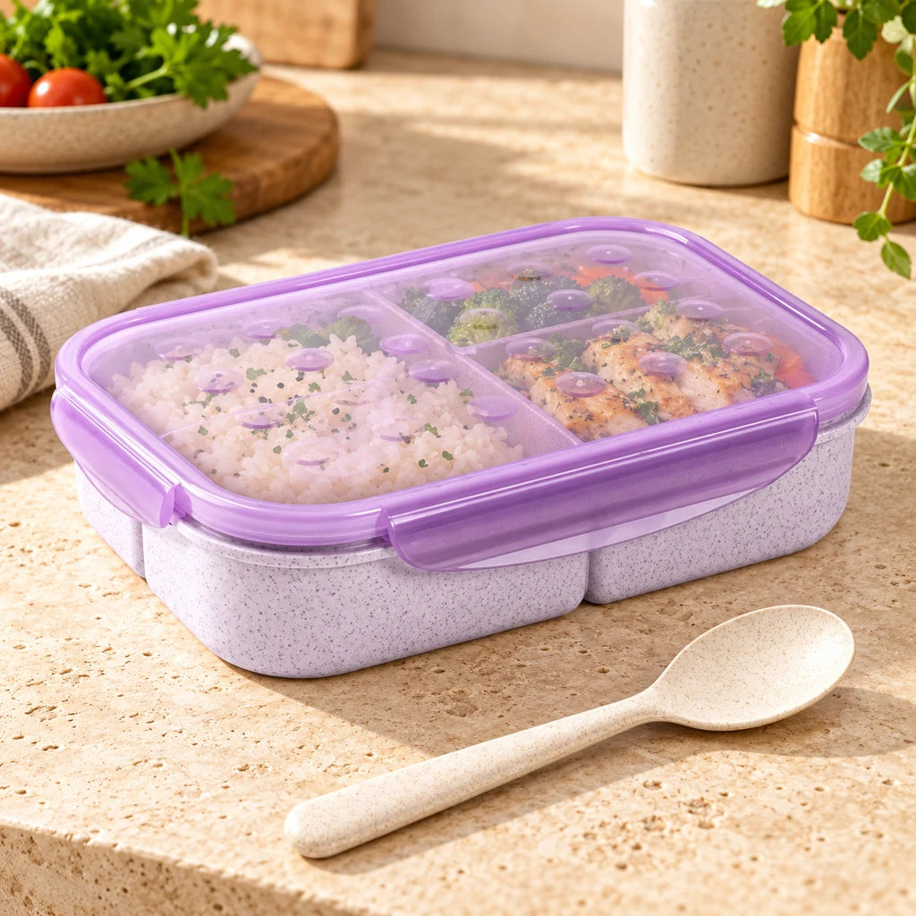 Purple Triple-Compartment Lunch Box in Wheat Fiber — view 2