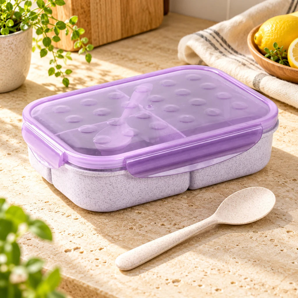 Purple Triple-Compartment Lunch Box in Wheat Fiber — view 3