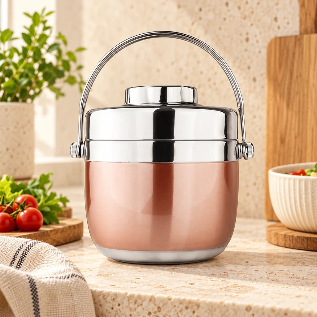 Gold Round Insulated Stainless Steel Lunch Box