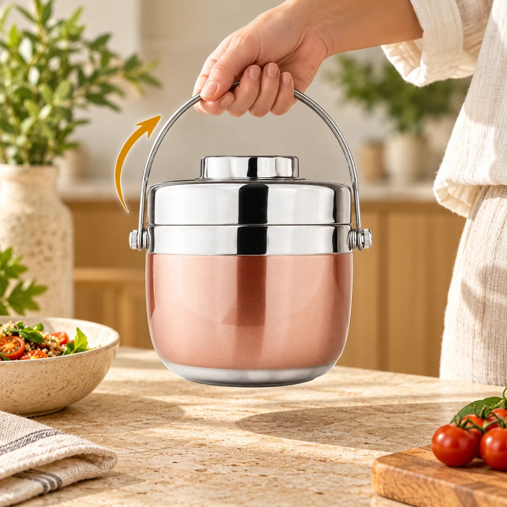 Gold Round Insulated Stainless Steel Lunch Box — view 2