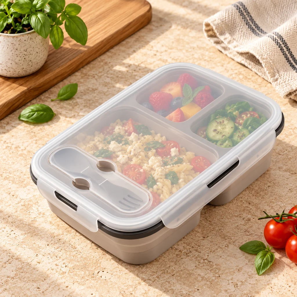 Gray Silicone Lunch Box Compatible with Microwave
