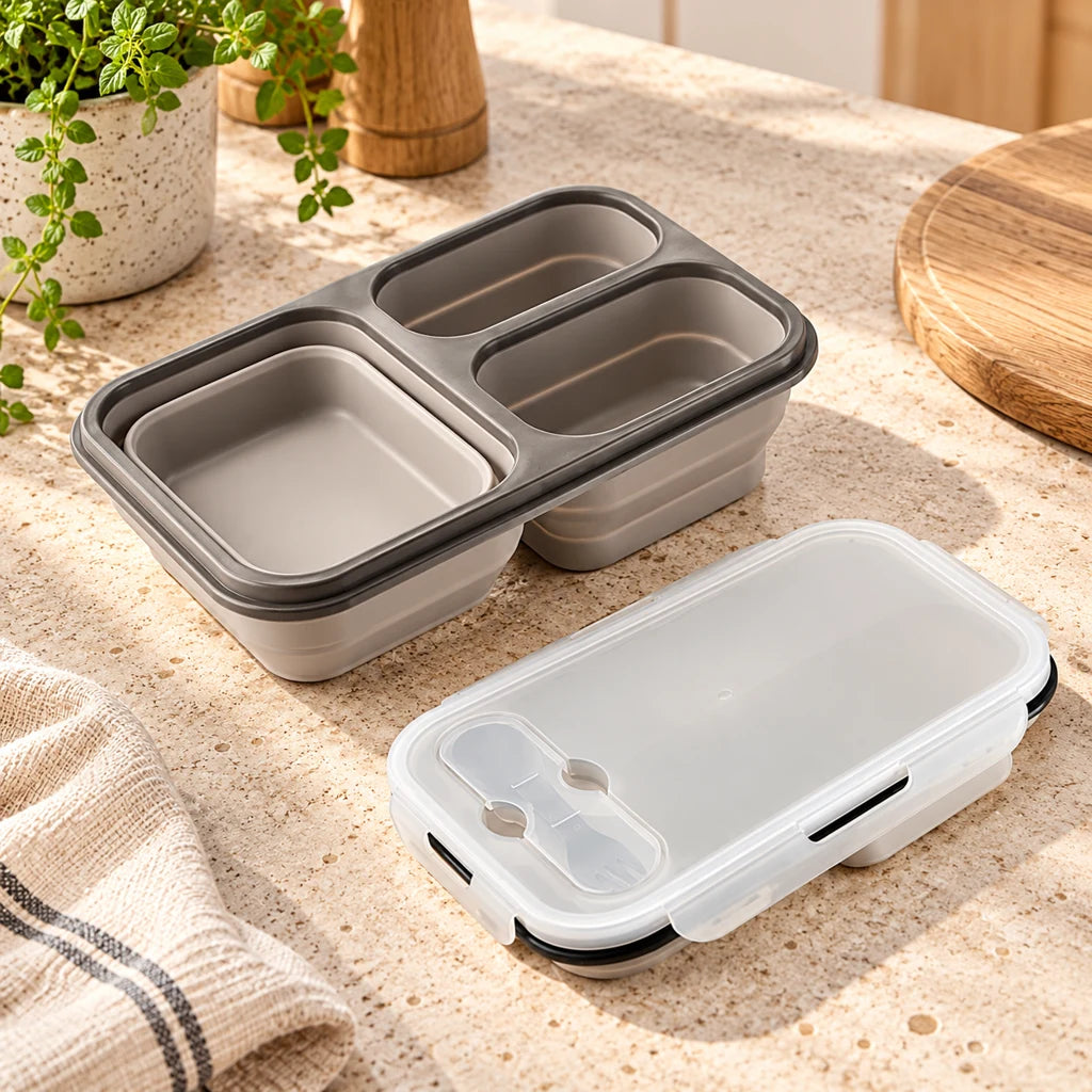Gray Silicone Lunch Box Compatible with Microwave — view 2