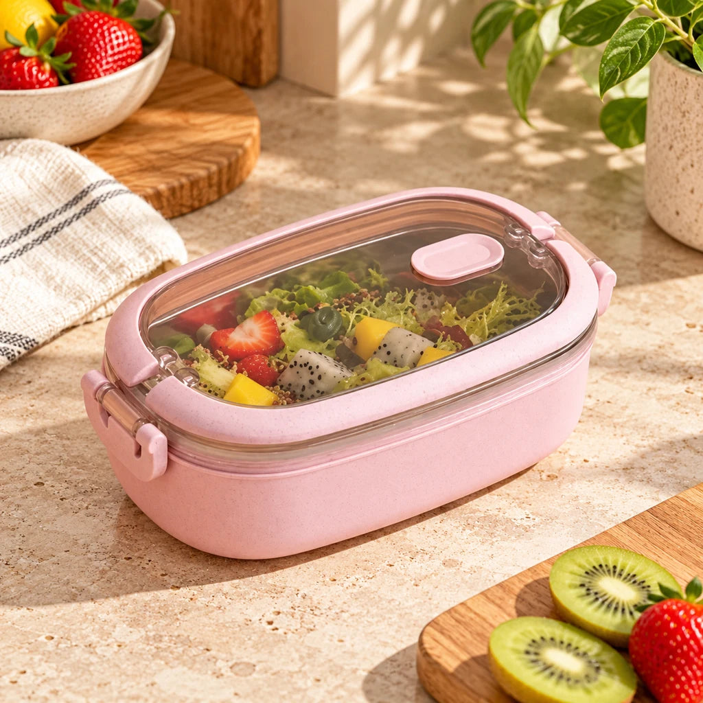 Pink Insulated Stainless Steel Lunch Box with Clear Lid