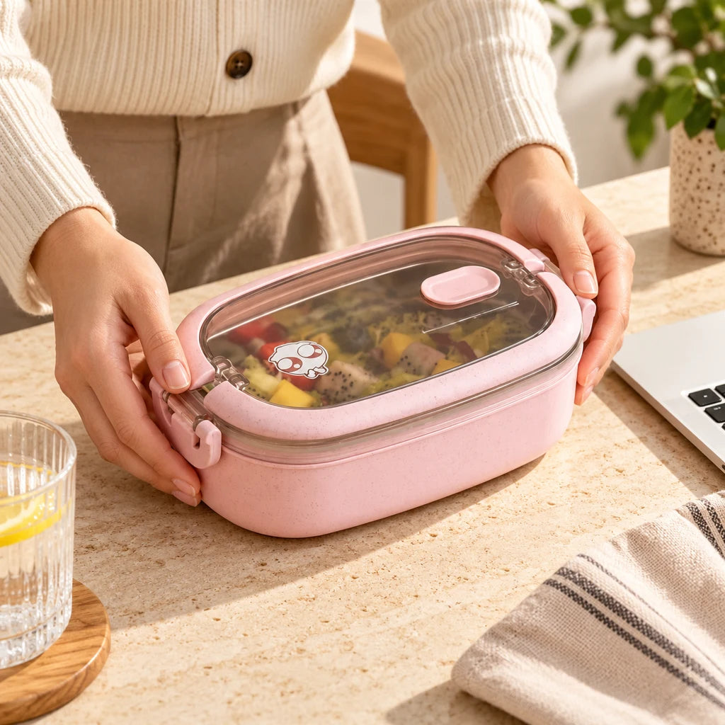 Pink Insulated Stainless Steel Lunch Box with Clear Lid — view 2