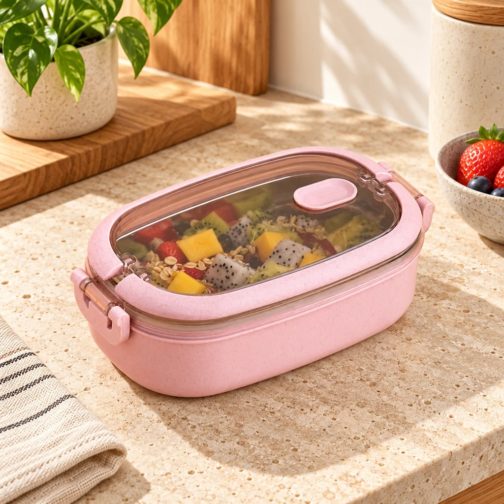Pink Insulated Stainless Steel Lunch Box with Clear Lid — view 3