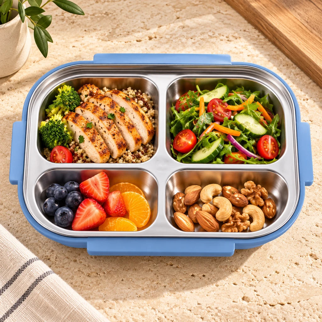 Japanese Insulated Stainless Steel Compartment Lunch Box Blue
