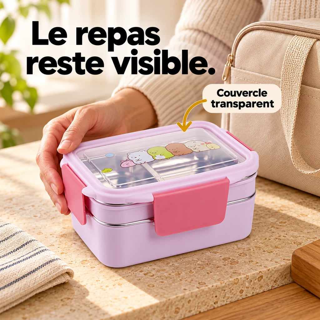 Lunch Box Enfant Inox Compartimentée Violette rose Motifs cartoon — vue 2