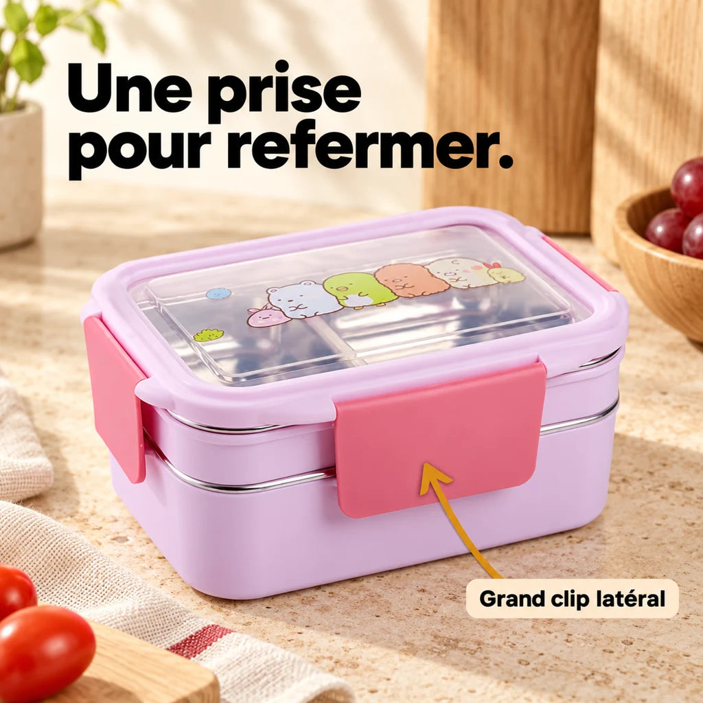 Lunch Box Enfant Inox Compartimentée Violette rose Motifs cartoon — vue 3