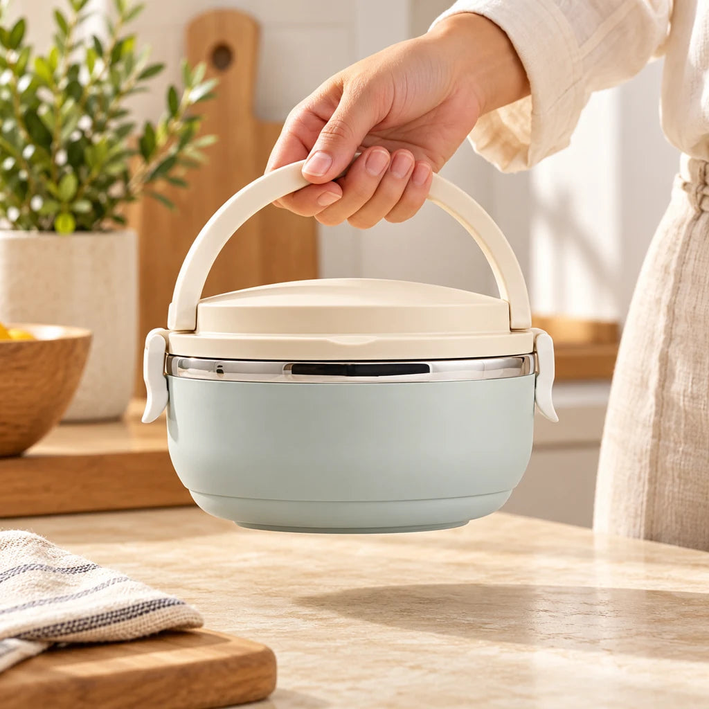 Single-Tier Insulated Stainless Steel Meal Box with utensils — view 2