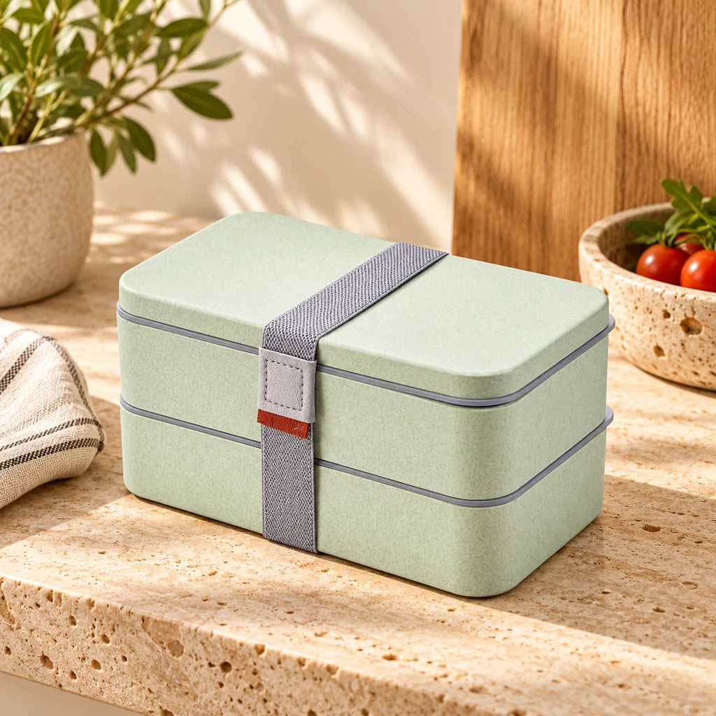 Green 2-Tier Bento Microwave-Safe