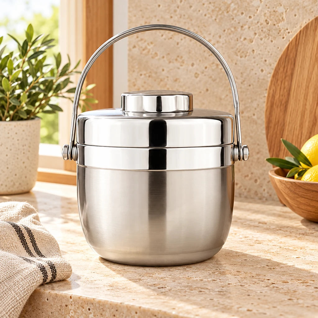 Silver Round Insulated Stainless Steel Lunch Box — view 3