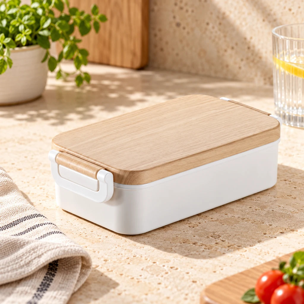 BPA-free plastic lunch box, wooden style