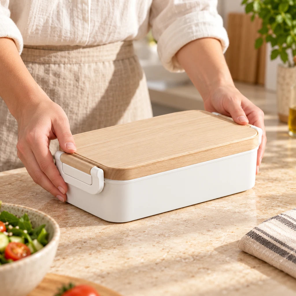 BPA-free plastic lunch box, wooden style — view 2