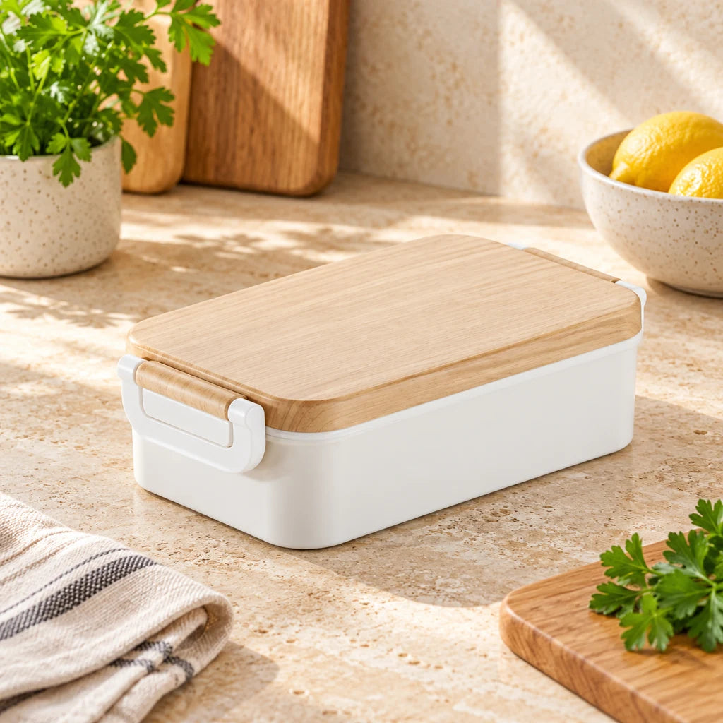 BPA-free plastic lunch box, wooden style — view 3