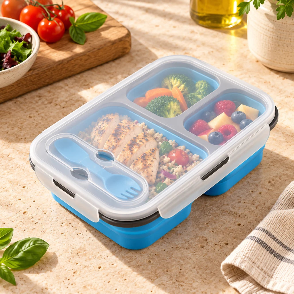 Blue Silicone Lunch Box Compatible with Microwave