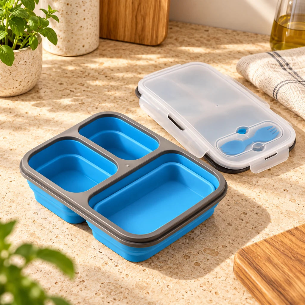 Blue Silicone Lunch Box Compatible with Microwave — view 2