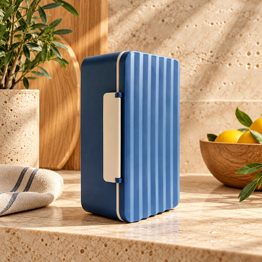 Blue plastic microwave meal box