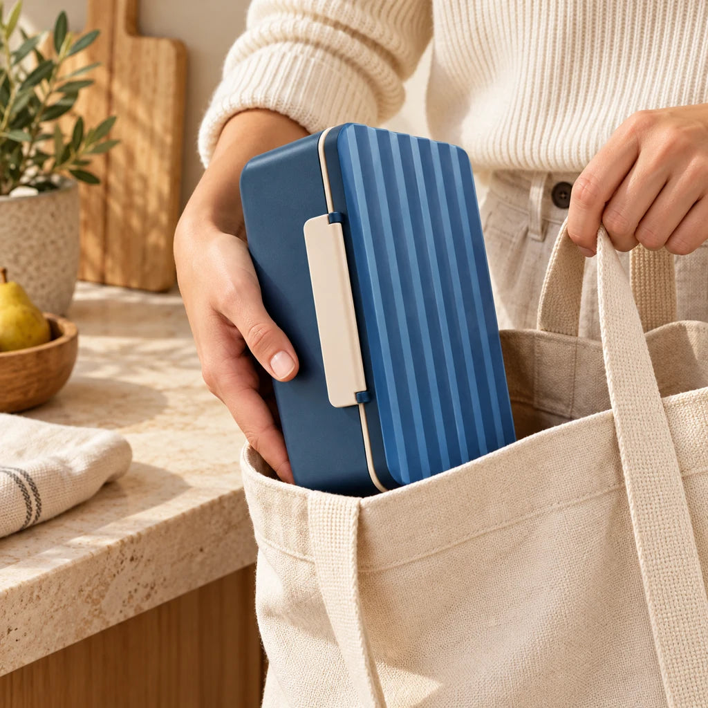 Blue plastic microwave meal box — view 2