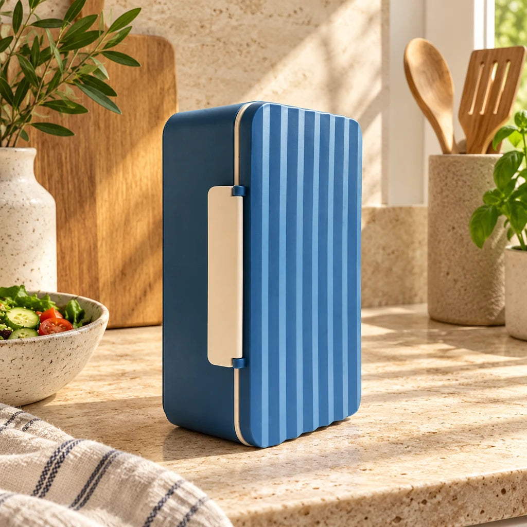 Blue plastic microwave meal box — view 3