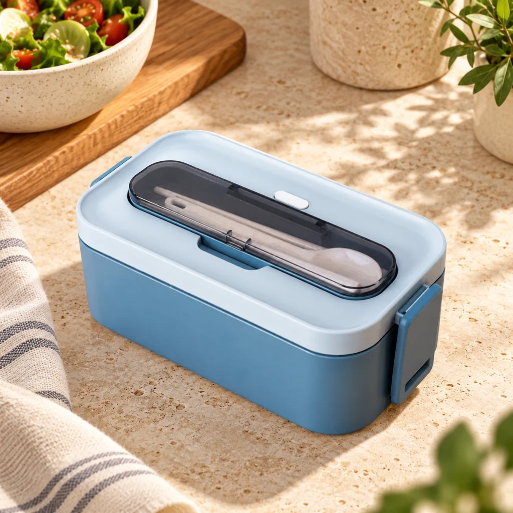 Blue 1-Tier Plastic Bento Box, Microwave Safe — view 3
