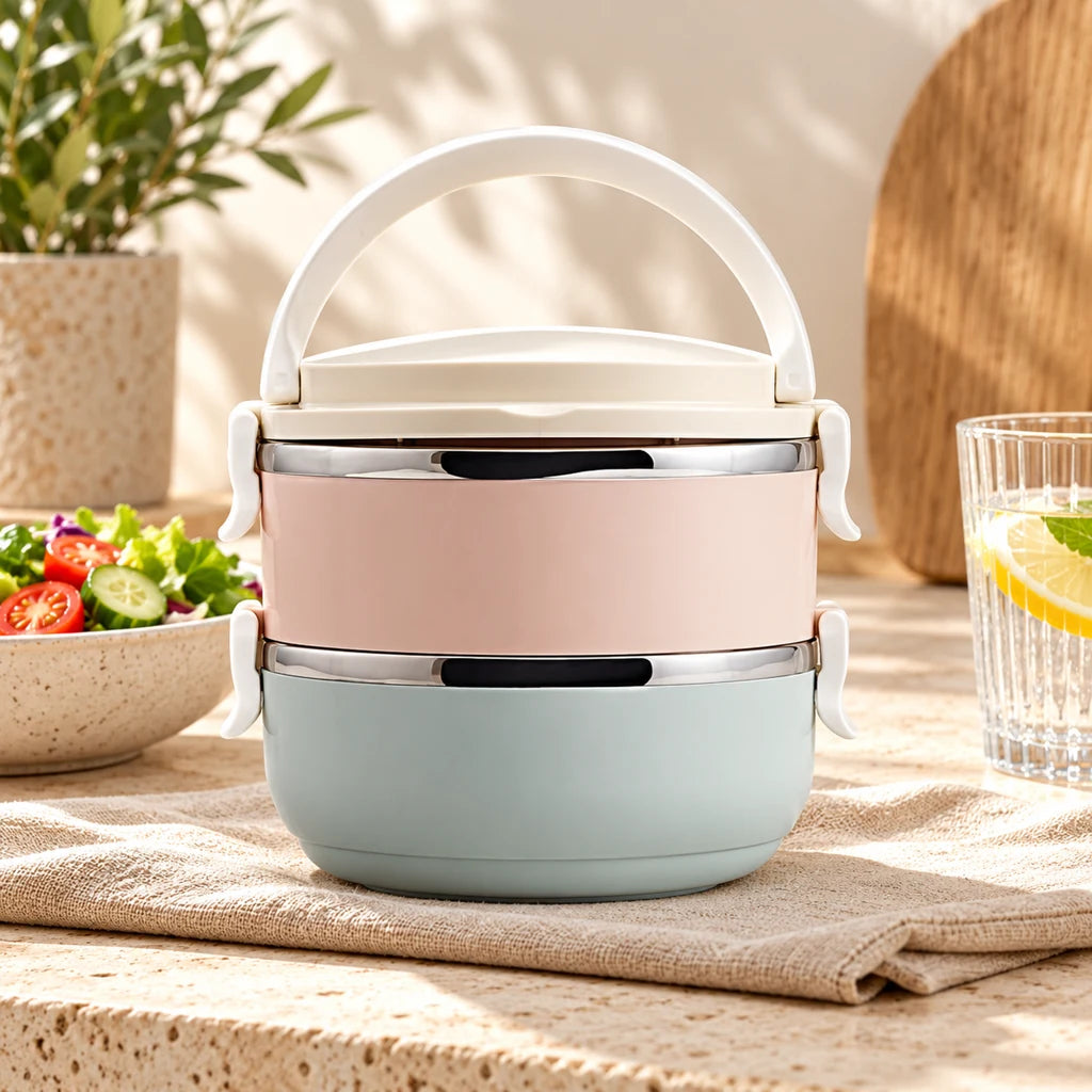 2-Tier Insulated Stainless Steel Meal Box with Utensils