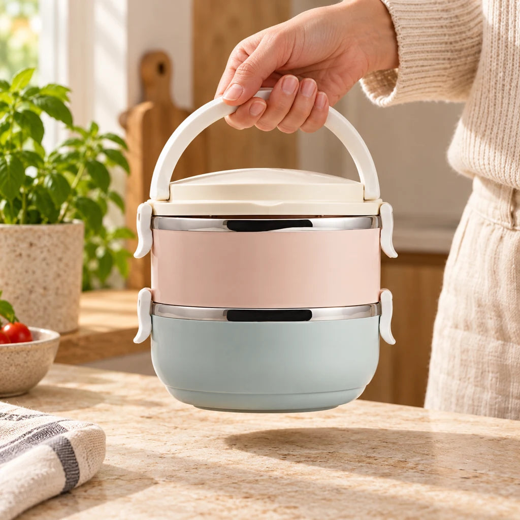 2-Tier Insulated Stainless Steel Meal Box with Utensils — view 2