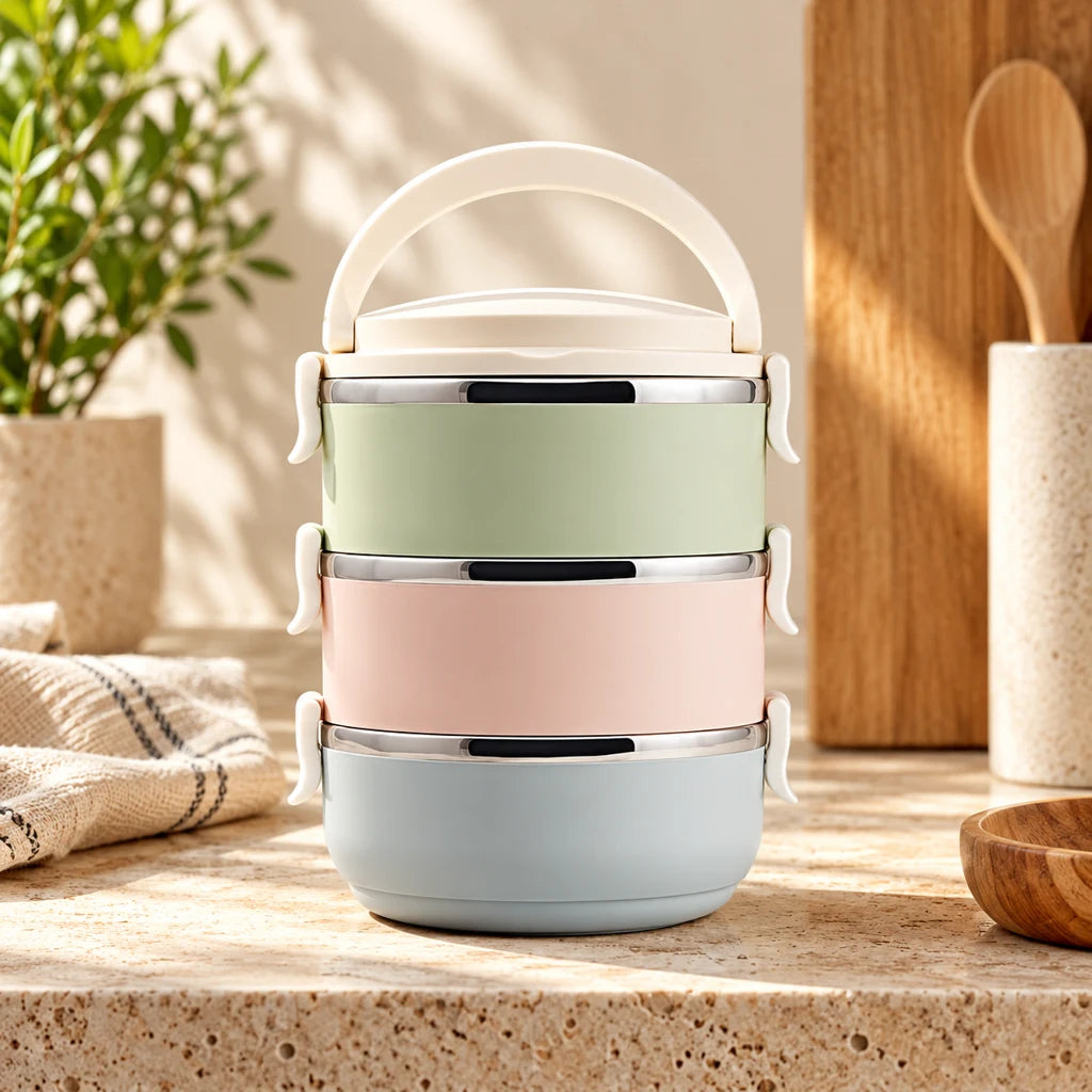 3-Tier Insulated Stainless Steel Meal Box with Utensils