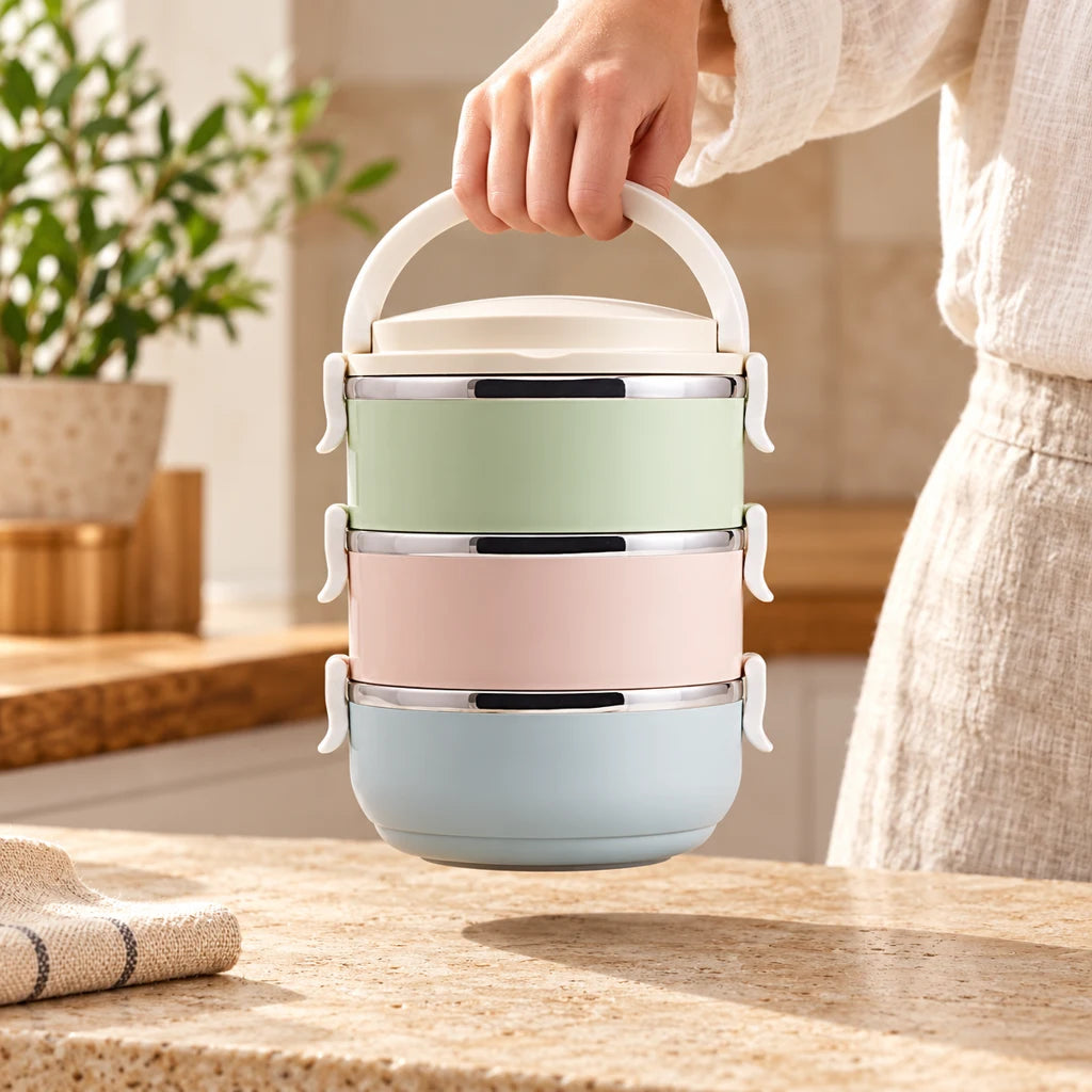 3-Tier Insulated Stainless Steel Meal Box with Utensils — view 2