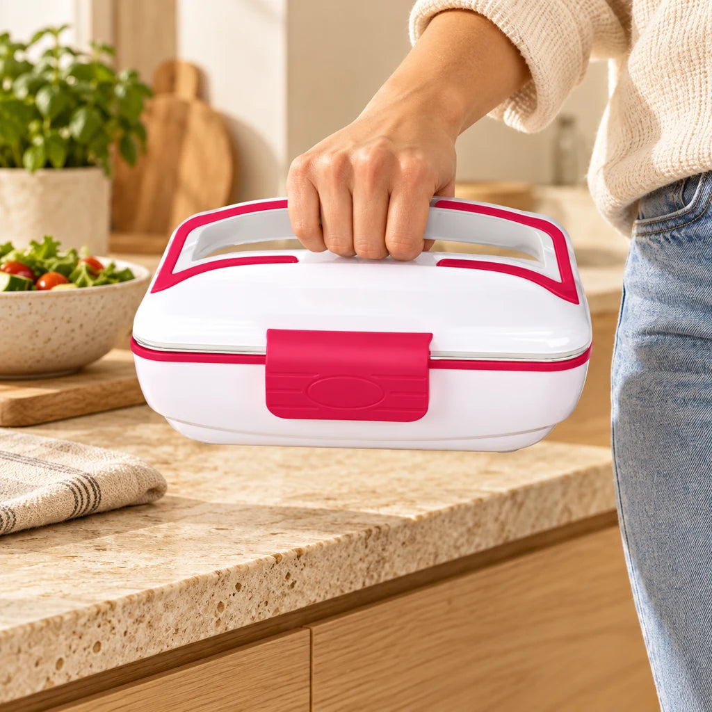 Electric Heated Lunch Box Triple-Compartment Red — view 2
