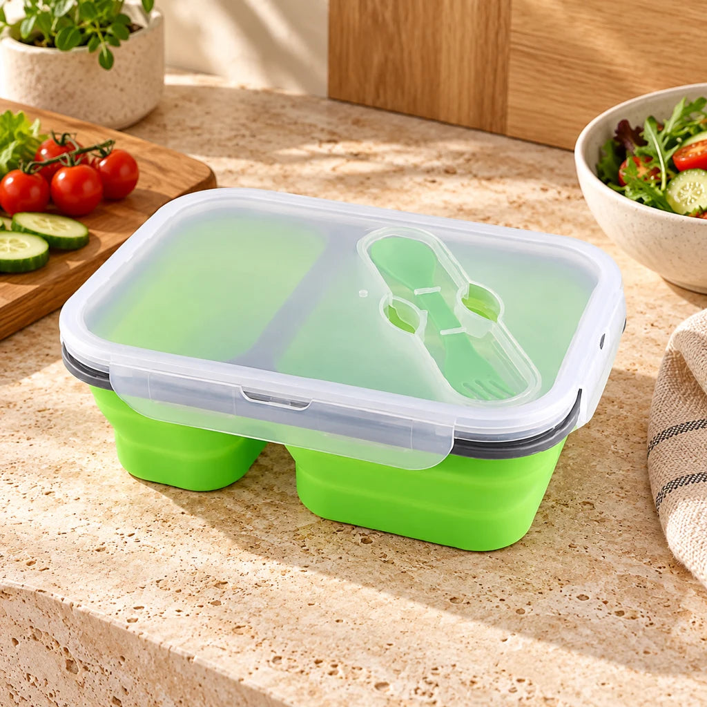 Green Silicone Lunch Box with 2 compartments