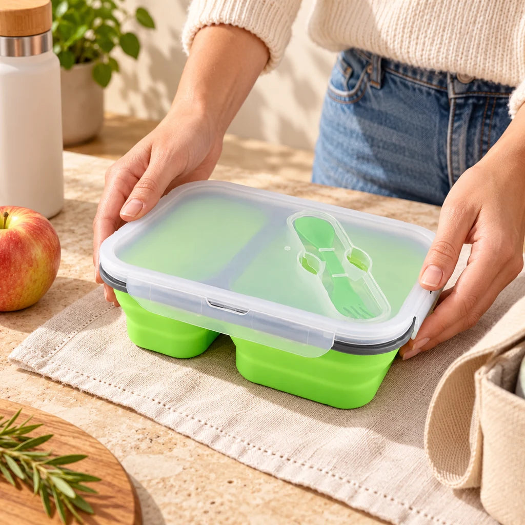Green Silicone Lunch Box with 2 compartments — view 2