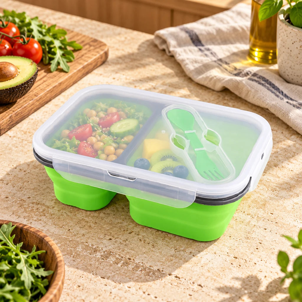 Green Silicone Lunch Box with 2 compartments — view 3