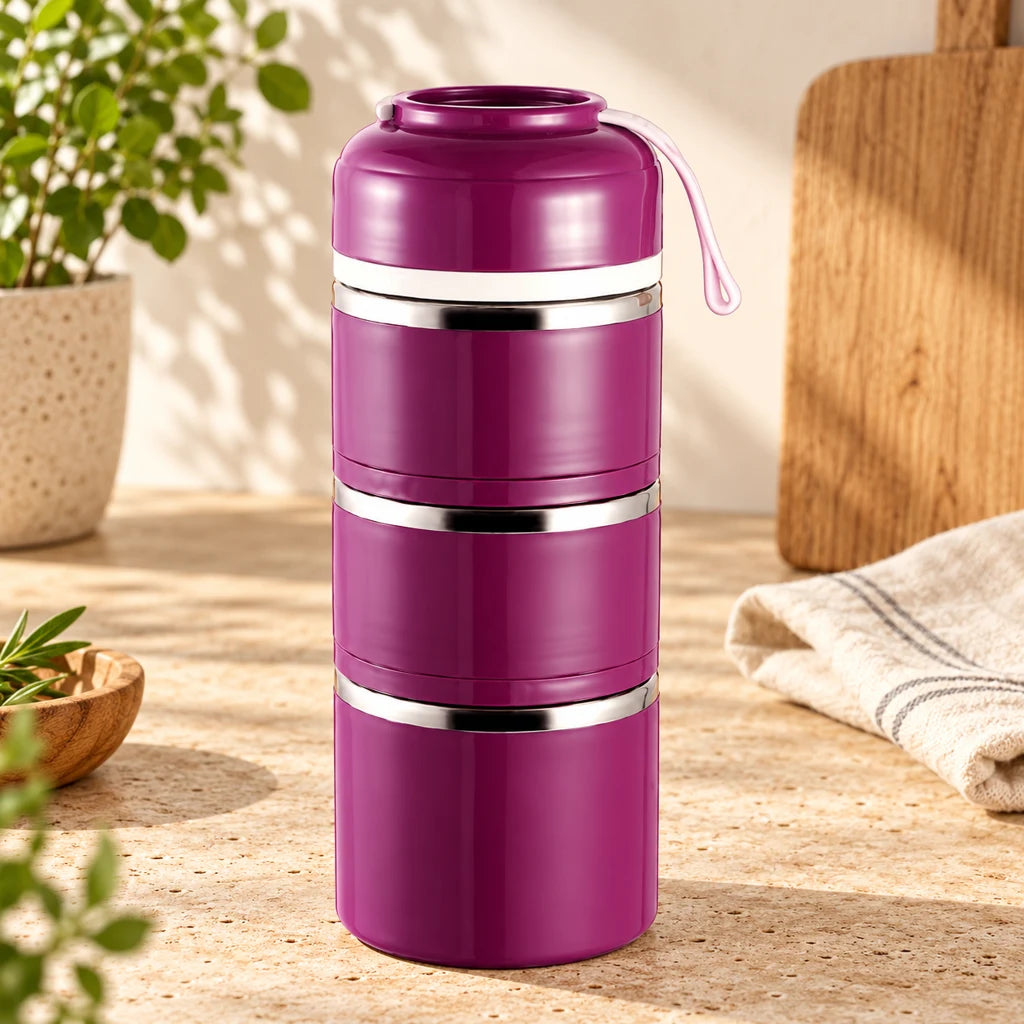 Purple Round Multi-Tier Insulated Stainless Steel Lunch Box