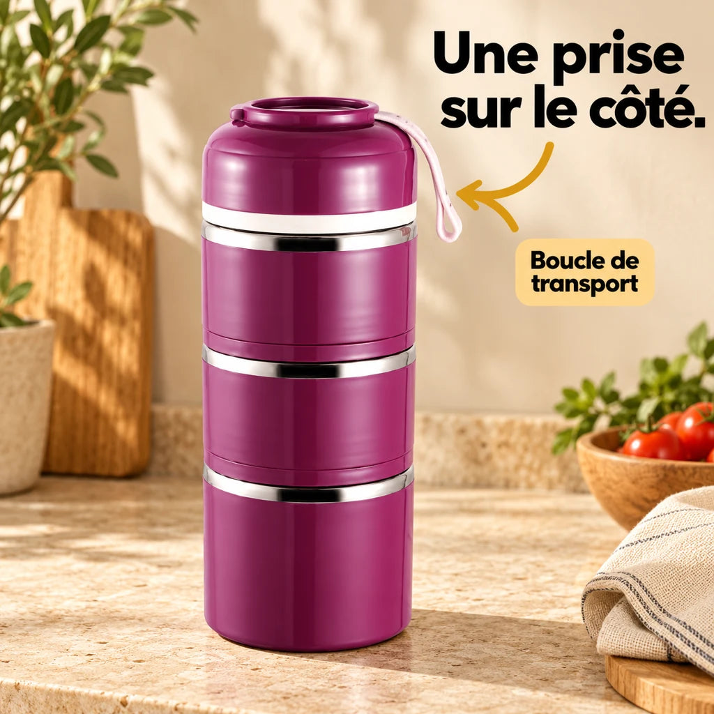 Lunch Box Isotherme Inox Ronde Multi-étage Violette — vue 3