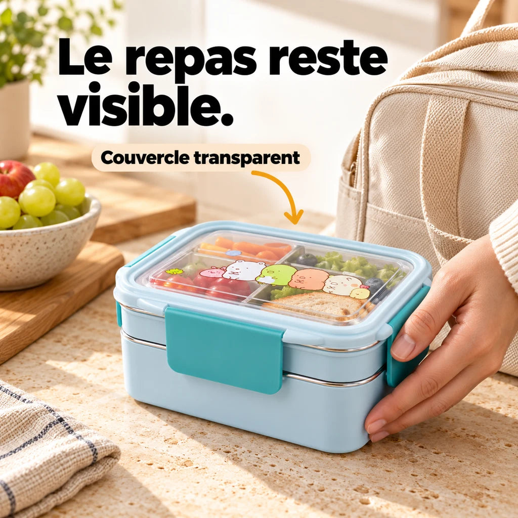 Lunch Box Enfant Inox Compartimentée Bleue Motifs cartoon — vue 2