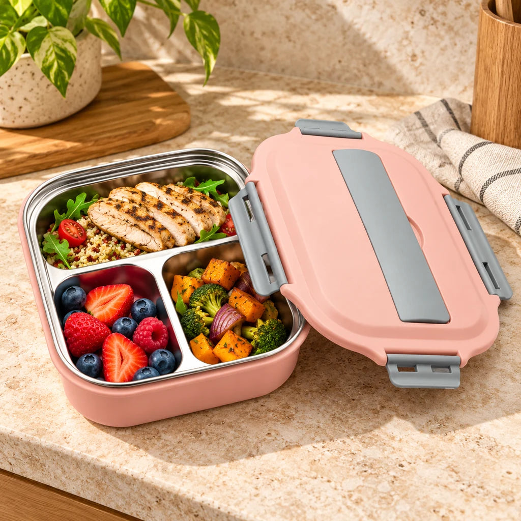 Pink Insulated Stainless Steel Compartment Lunch Box