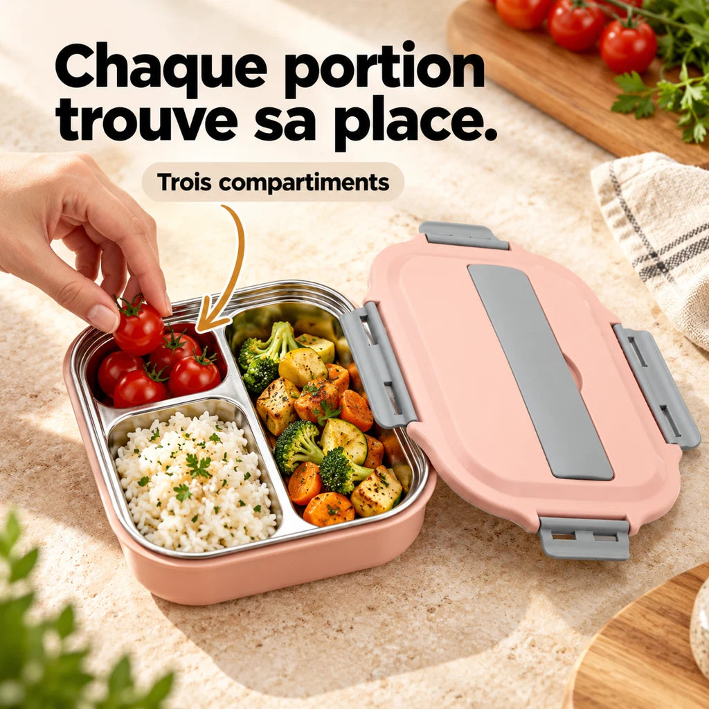 Lunch Box Isotherme Inox Compartimentée Rose — vue 2